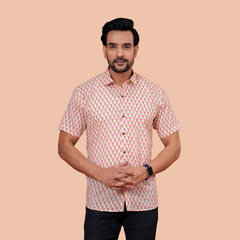 Cream & Pink Floral Buti Pure Cotton Shirt for Men | Dooriya Jaipur
