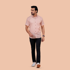 Cream & Pink Floral Buti Pure Cotton Shirt for Men | Dooriya Jaipur