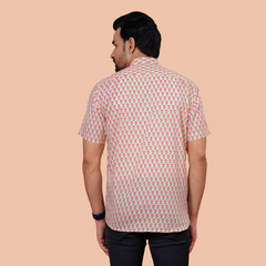 Cream & Pink Floral Buti Pure Cotton Shirt for Men | Dooriya Jaipur