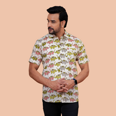 Off-White Elephant Motif Shirt | Dooriya Jaipur