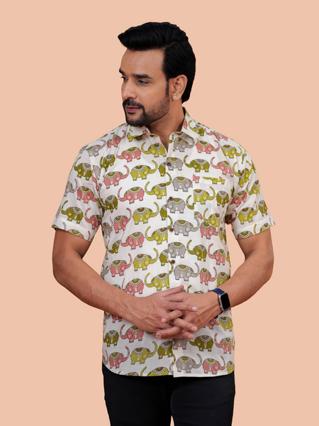 Off-White Elephant Motif Shirt | Dooriya Jaipur