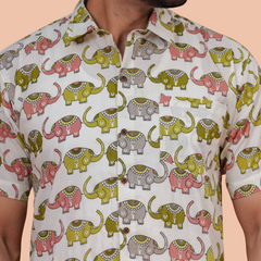 Off-White Elephant Motif Shirt | Dooriya Jaipur