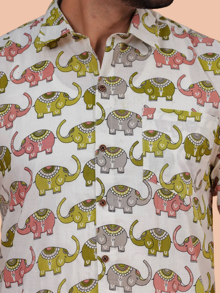 Off-White Elephant Motif Shirt | Dooriya Jaipur