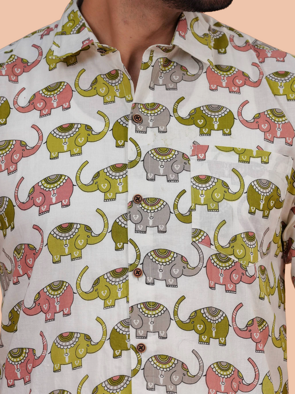 Off-White Elephant Motif Shirt | Dooriya Jaipur