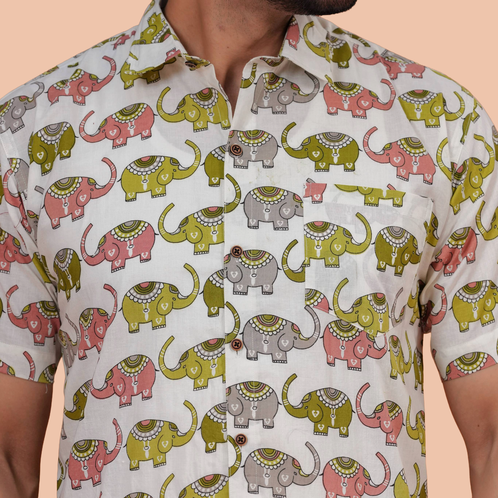 Off-White Elephant Motif Shirt | Dooriya Jaipur