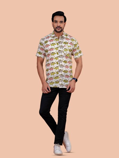 Off-White Elephant Motif Shirt | Dooriya Jaipur