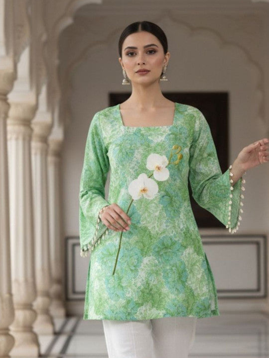 Floral Bell Sleeve Short Kurti