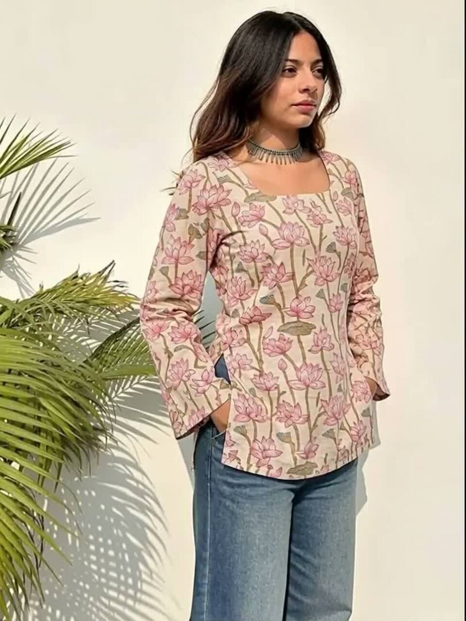 Lotus Bloom Bell Sleeve Short Kurti