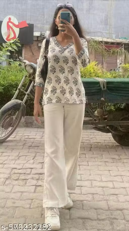 White Indigo Floral Buti Short Kurti