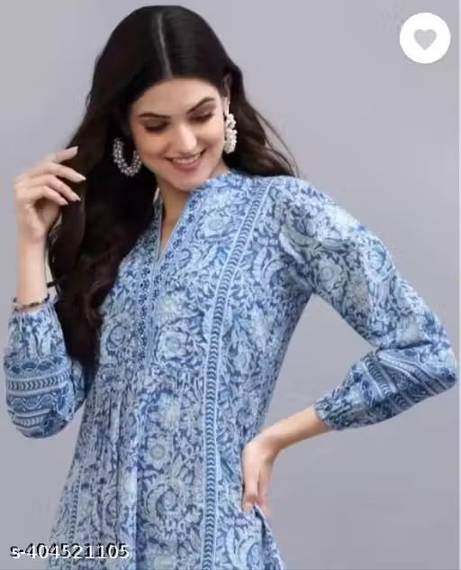 Sky Blue Paisley Floral Short Kurti