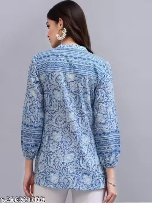Sky Blue Paisley Floral Short Kurti