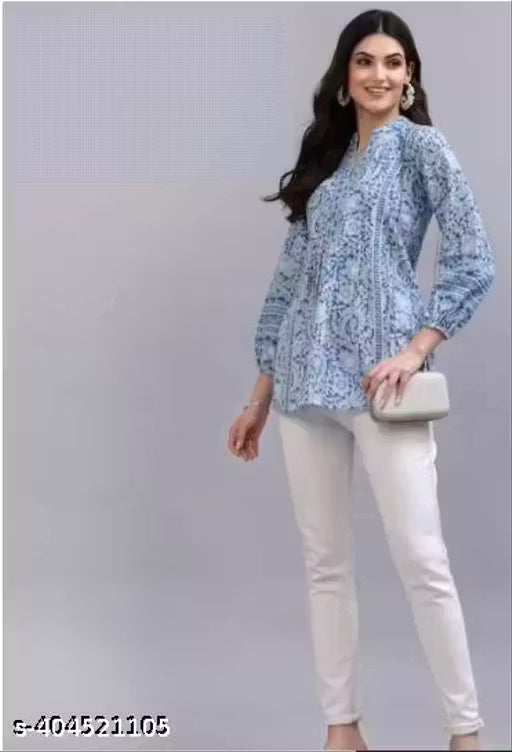 Sky Blue Paisley Floral Short Kurti