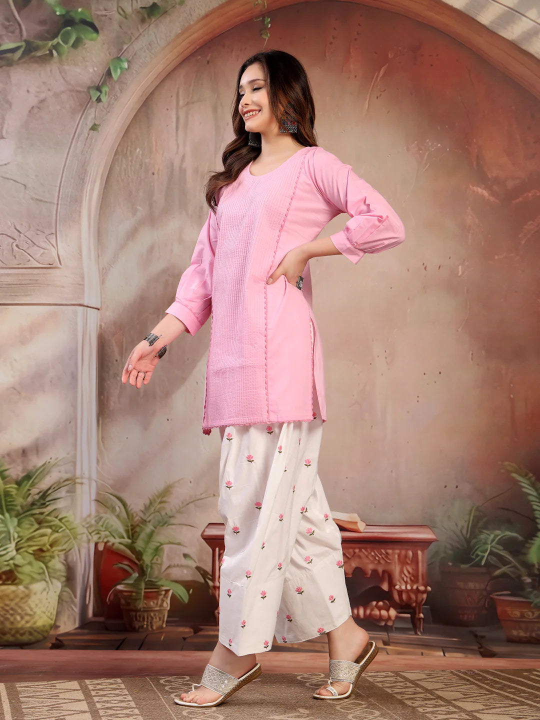 Baby Pink Pintuck Kurti Set