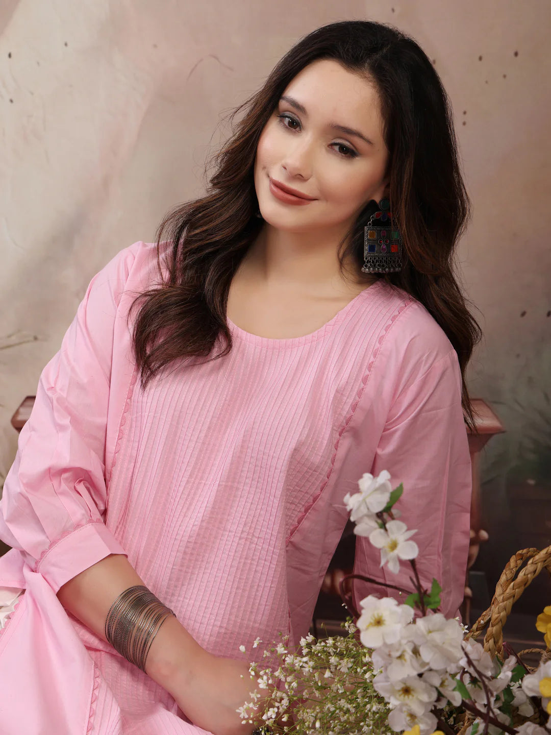 Baby Pink Pintuck Kurti Set