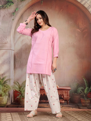 Baby Pink Pintuck Kurti Set