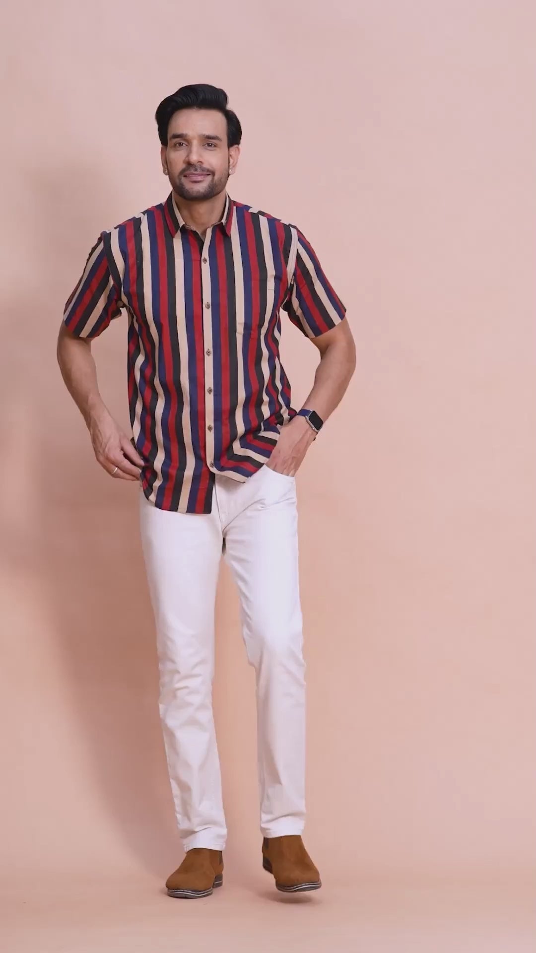 Multi-Color Vertical Stripe Pure Cotton Casual Shirt for Men | Dooriya Jaipur