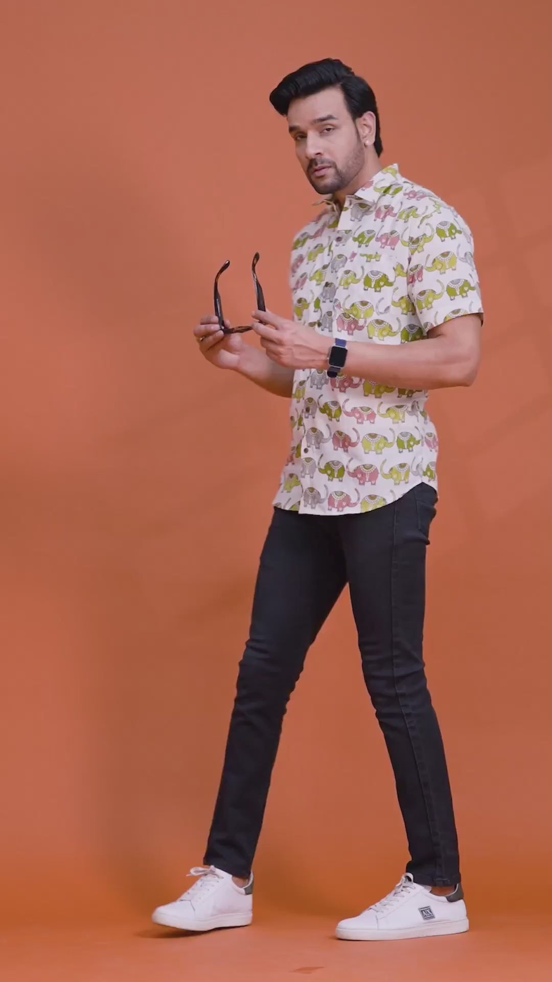Off-White Elephant Motif Shirt | Dooriya Jaipur