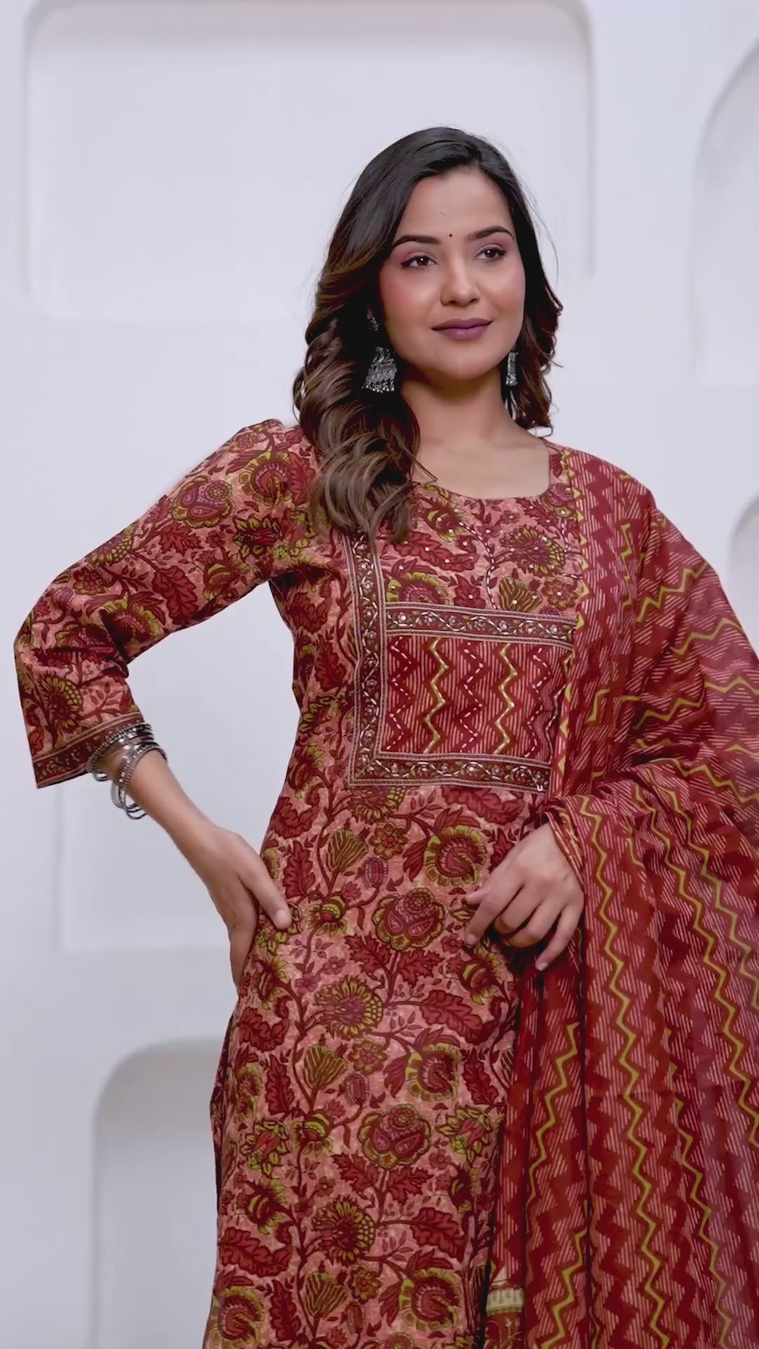 Ajrakh Jaal Print Cotton Kurta Pant Set with Malmal Dupatta