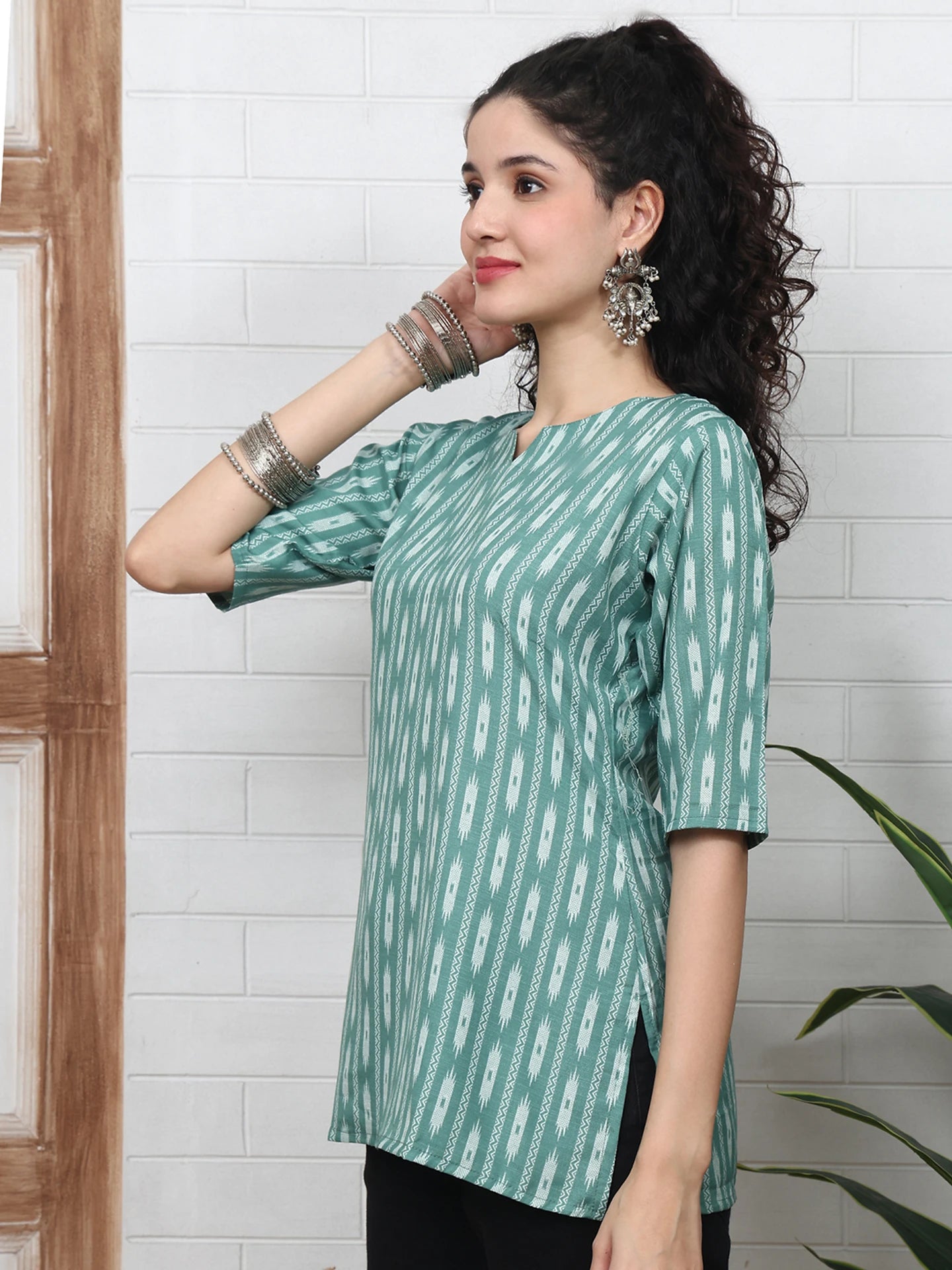 Sage Ikat Stripe Short Kurti