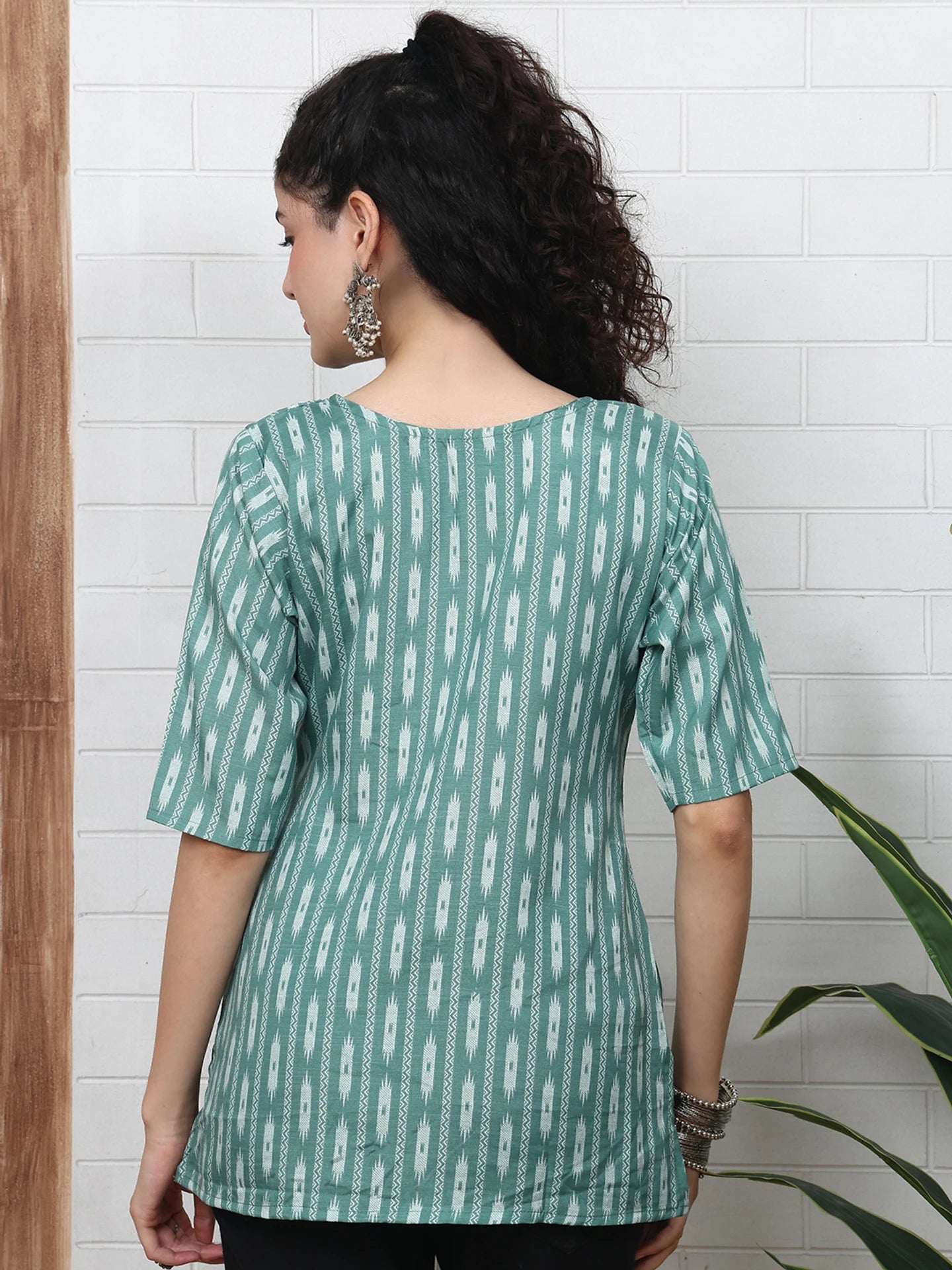 Sage Ikat Stripe Short Kurti