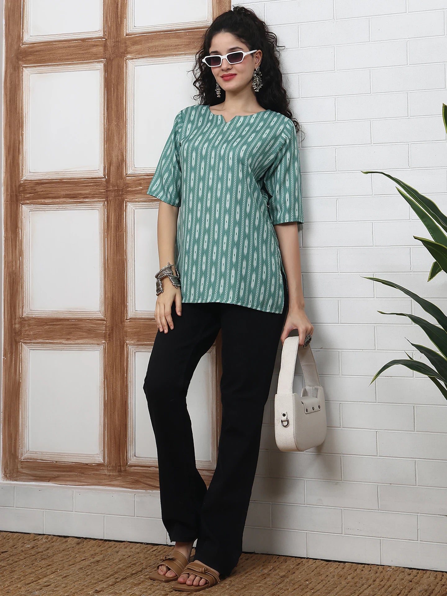 Sage Ikat Stripe Short Kurti