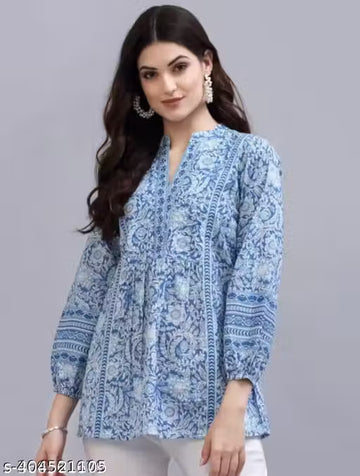 Sky Blue Paisley Floral Short Kurti