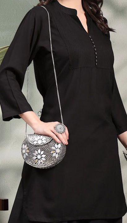 Black Solid Cotton Farshi Kurti Set