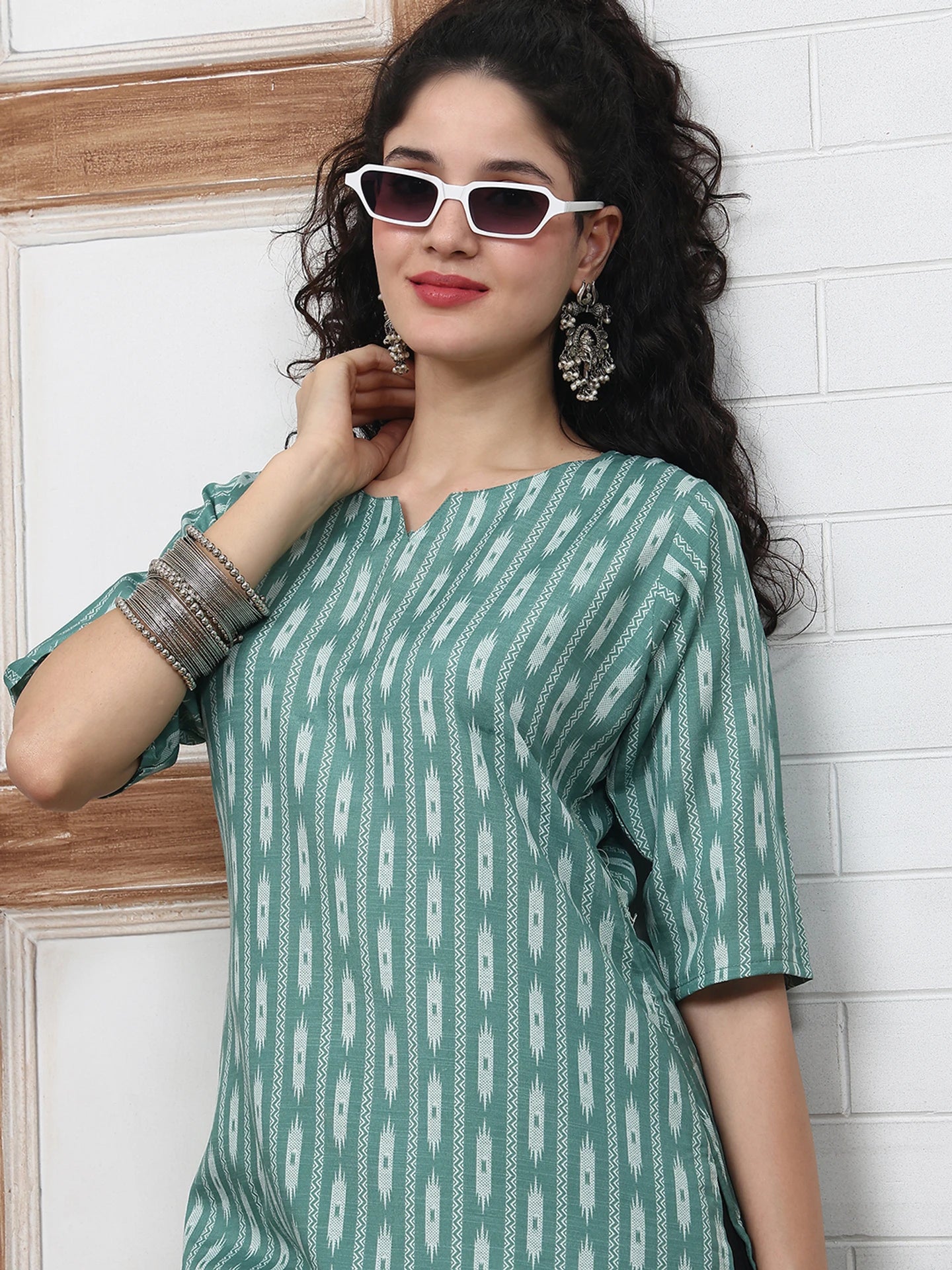 Sage Ikat Stripe Short Kurti