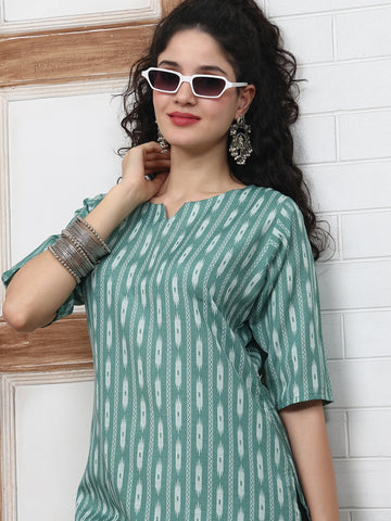 Sage Ikat Stripe Short Kurti
