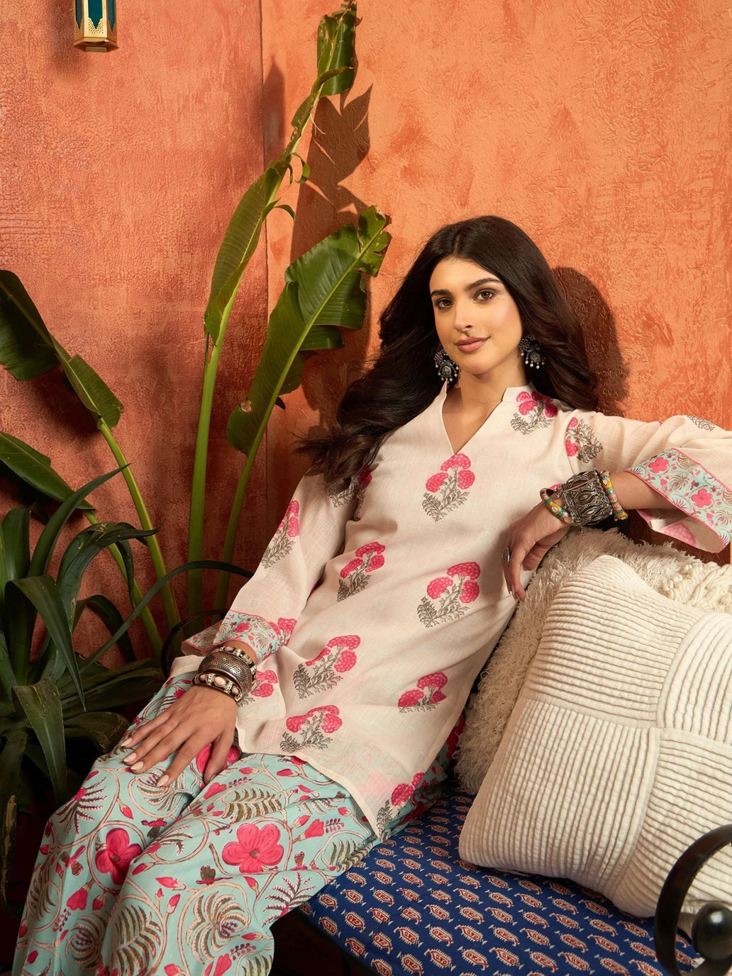 Ivory Blossom Cotton Farshi Kurti Set