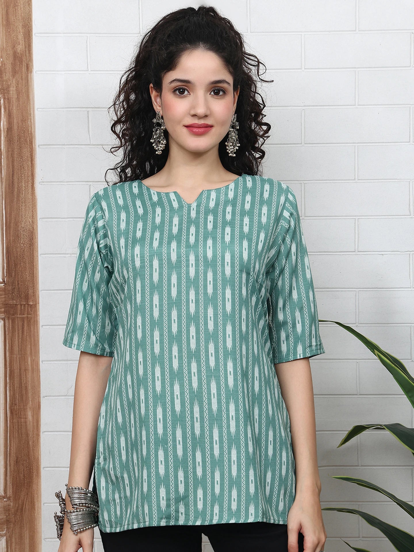 Sage Ikat Stripe Short Kurti