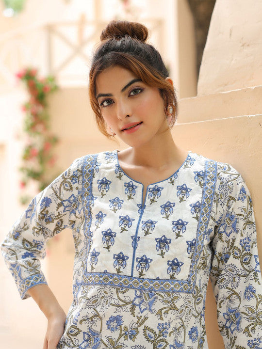 Blue Floral Vine Short Kurti